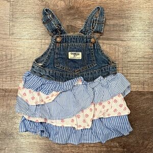 Oshkosh B’Gosh Denim Overall Dress With Red White Blue Tiered Ruffles 18 Months